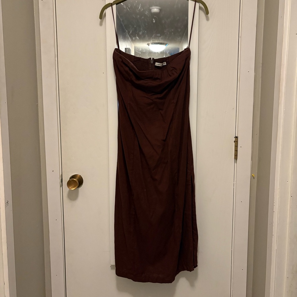 Abercrombie & Fitch Brown Strapless Linen Midi Dress